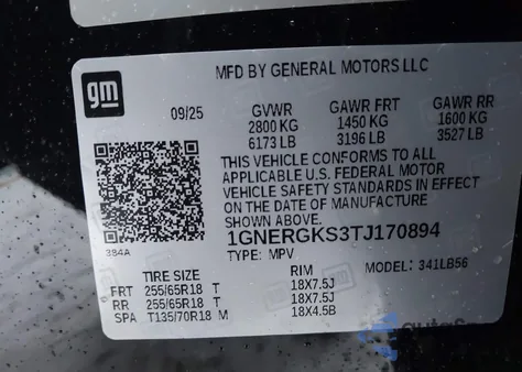 2026 Chevrolet Traverse Fwd Lt z USA, uszkodzony, nr VIN 1GNERGKS3TJ170894